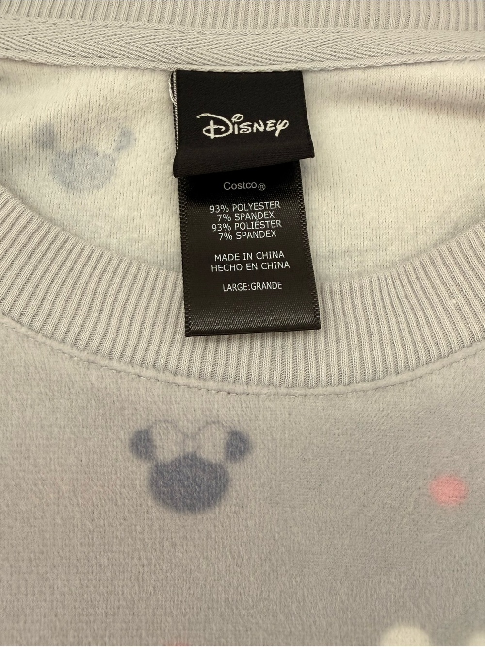 Women’s Disney Light Gray Fleece Pajama Set with Navy, White & Pink Mouse Motifs - Picture 6 of 12